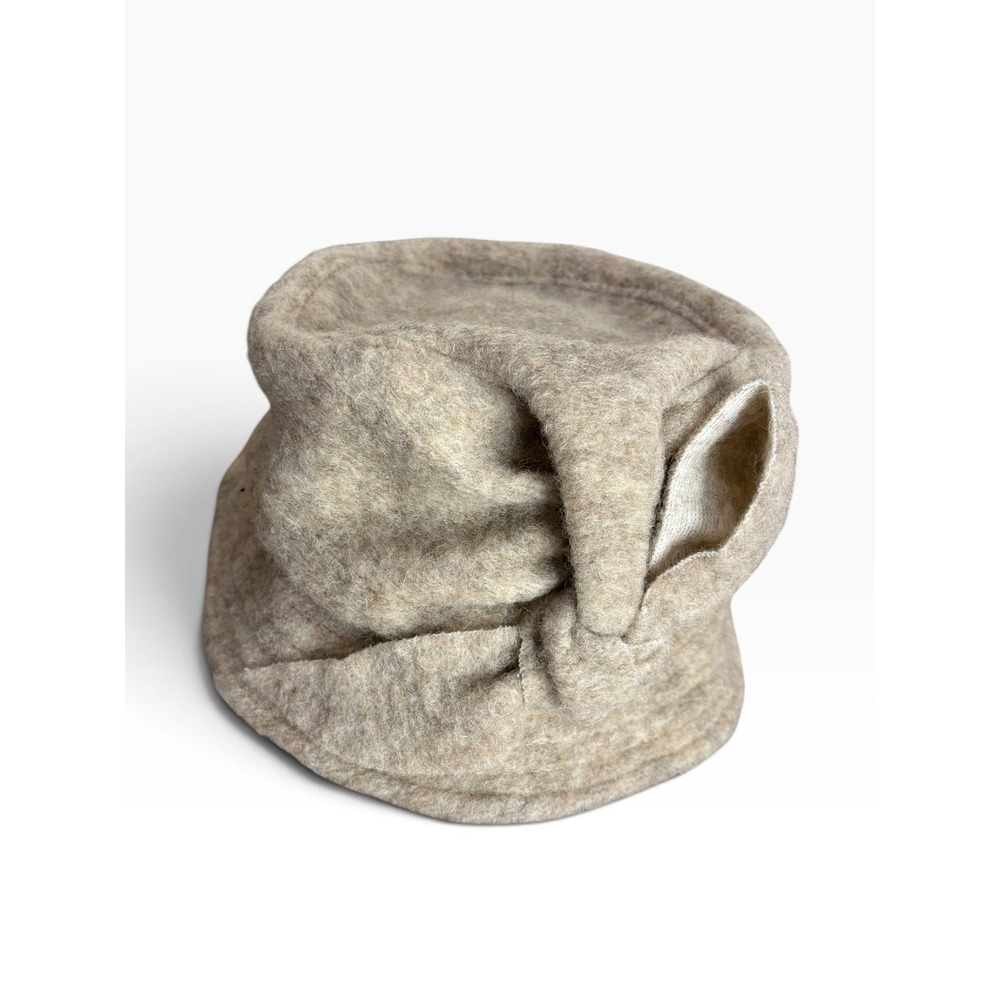 Soprattutto Cappelli Italian Wool Cloche Hat Beige Sculptural Avantgarde Vintage